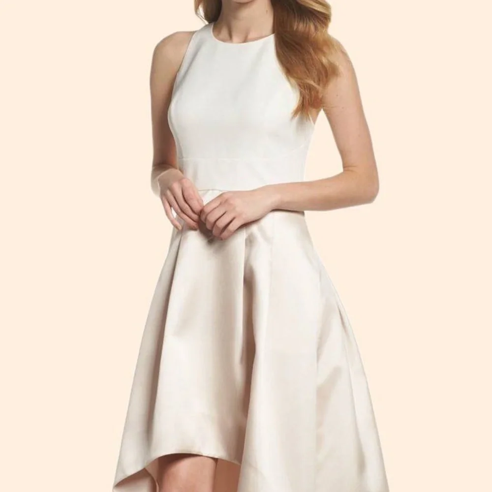 NEW ELIZA J Asymmetrical CHAMPAGNE Two Tone CREPE & MIKADO High Low DRESS GOWN 4 - Picture 6 of 13